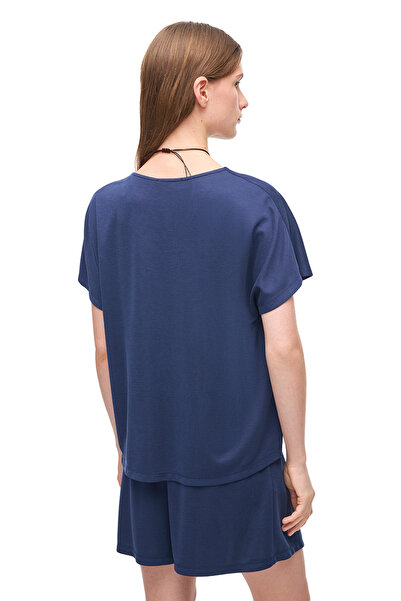 Perspective Синя блуза Dinos Slim Fit з V-подібним вирізом