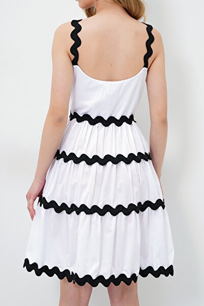 VAGGON Poplin Balloon Dress with Zigzag Stripe Detail and Hidden Zipper