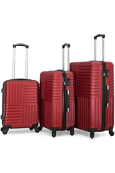 Giordano 3-Piece Luggage Set with Spinner Wheels, Red, Polycarbonate (PC)