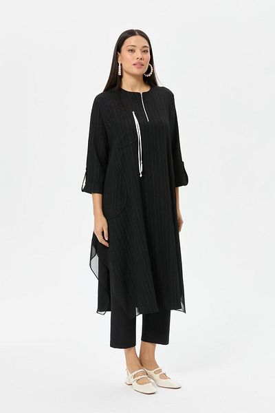 Esswaap Tassel and Chiffon Detailed Tunic Black