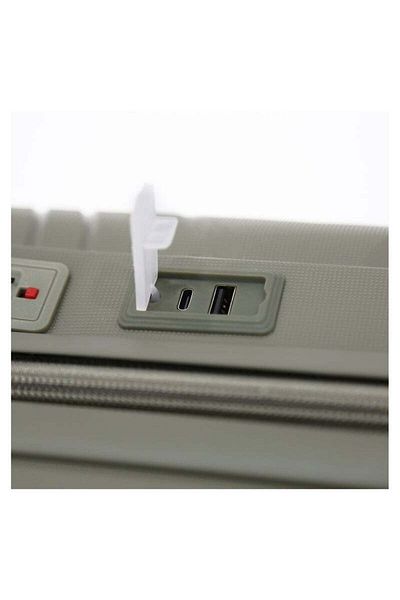 Fancl -حقيبة سفر صلبة مقاس 20 بوصة مع منفذ شحن USB، لون زيتوني