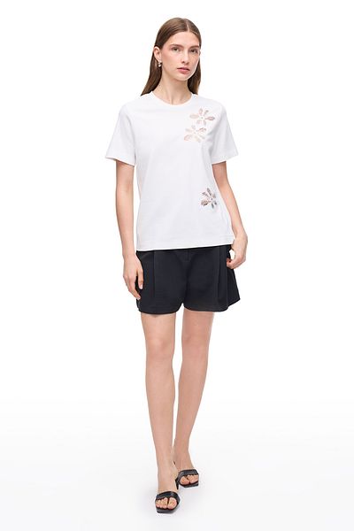 Perspective Makis White Color Comfortable Fit Crew Neck Insert Sleeve T-Shirt