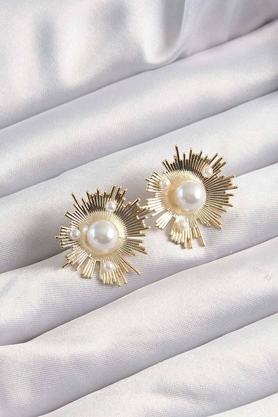Skygo Brass Gold Color Zircon Stone Shining Pearl Grains Earrings - Tj-Bkp9505