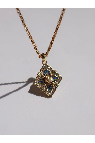 Reorah Collection Flower Patterned Double Sided Necklace