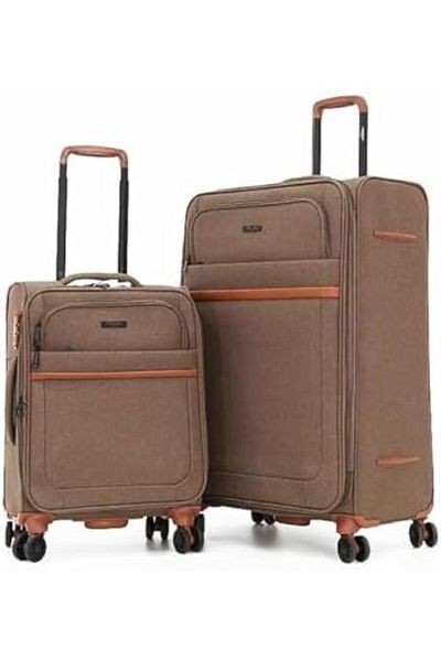 AMERICAN FLYER Travel Bags with Spinner Wheels and Digital Lock (Brown, 2 Pieces)