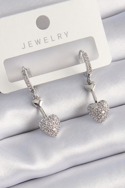 Skygo Brass Silver Color Zircon Stone Dangle Heart Model Women's Earrings - Tj-Bkp9535