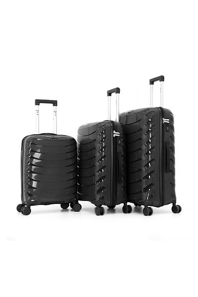 DILIXI Hardside Luggage Trolley Bag 3 Pieces Set, Black (S-20, M-24, L-28 Inch)