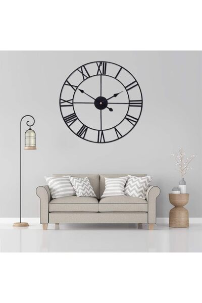 COOYA Metal Round Wall Clock, 16 Inches, Roman Numerals, 3D Hollow Design, Suitable for Living Room, Black
