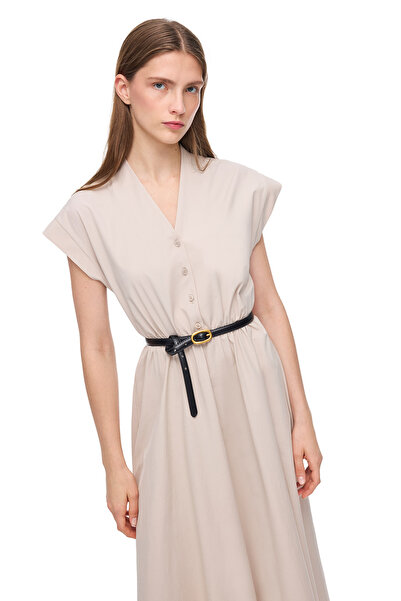 Perspective Light Beige Forever Regular Fit Above Knee Dress