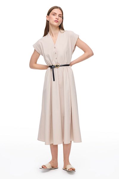 Perspective Light Beige Forever Regular Fit Above Knee Dress