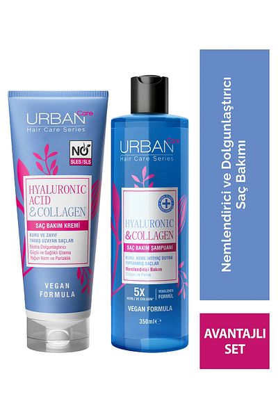 Urban Care Hyaluronic & Collagen Extra Plumping Hair Care Shampoo and Liquid Hair Care Conditioner Set of 2-Veg