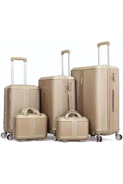 Giordano Abs Trolley Luggage Set 5 Pieces, With Double Spinner Wheels And Tsa Lock