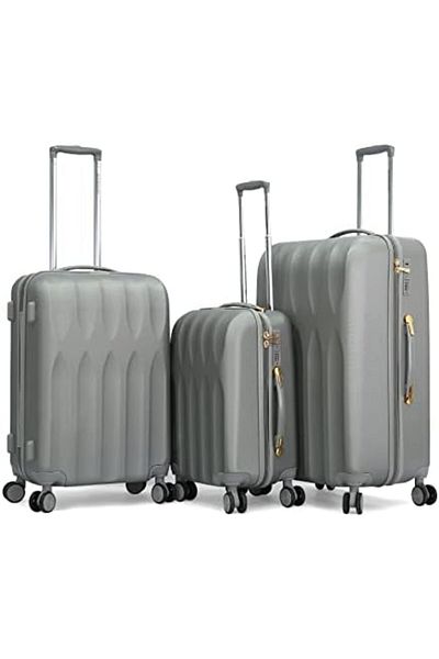 Giordano 3-Piece Travel Luggage Set with TSA Lock, Dark Gray, Polycarbonate (PC)
