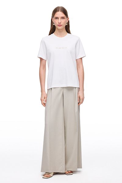 Perspective Makis White Color Comfortable Fit Crew Neck Insert Sleeve T-Shirt