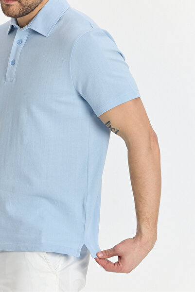Frappoli Ανδρικό μπλουζάκι Luceroo μπλε 100% βαμβακερό ύφασμα που δεν συρρικνώνεται Slim Fit με λαιμόκοψη πόλο