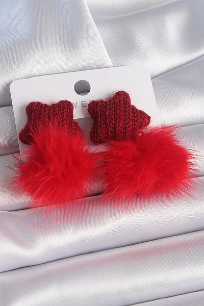 Skygo Red Color Feathered Star Pompom Model Women's Earrings - Tj-Bkp9556
