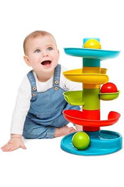 NEXIFY Baby Ball Tower for Toddlers, Ball Drop and Roll Swirling Tower with 4 Tier & 3 Balls Educational 1
