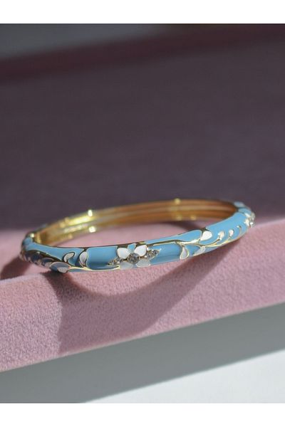 Reorah Collection Flower Patterned Enameled Handcuff Bracelet