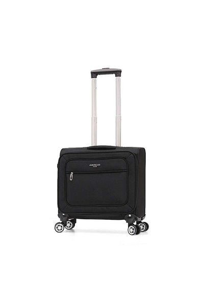 AMERICAN FLYER Softside Double Spinner Wheel Luggage Trolley Bag 16.5 inch Cabin Size, Black