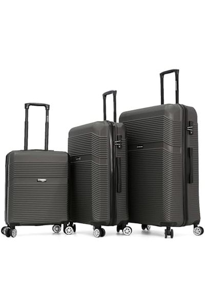Giordano Travel Bag Set of 3 Sizes 32/26/20 with Double Spinner Wheels and Digital Lock - Gray