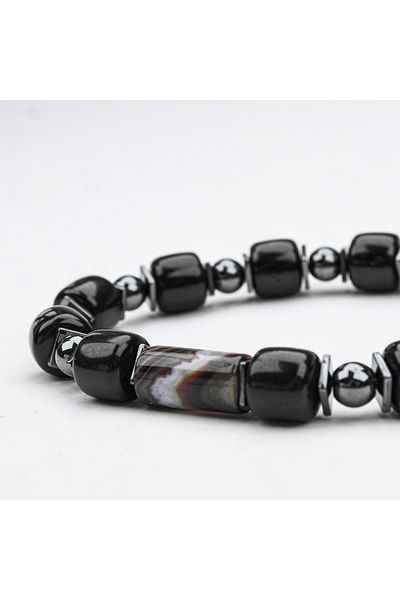 Skygo Oltu and Agate Stone Fishbone Rubberized Bracelet