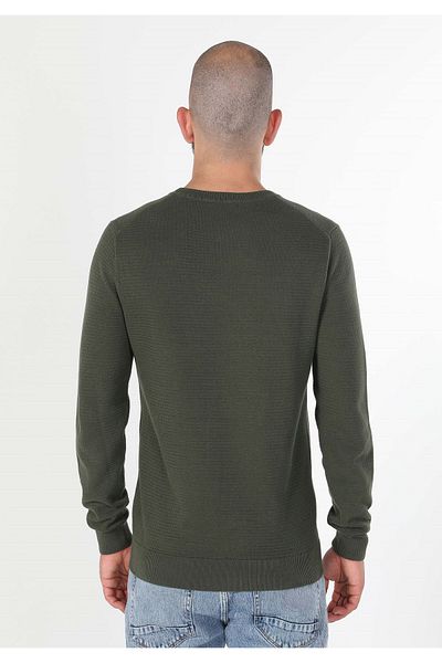 Colin's Pulover verde pentru bărbați, cu gât rotund, jacquard