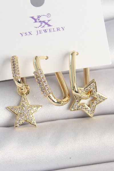 Skygo Brass Gold Color Hanging Zircon Stone Star Model 3-Piece Women's Combination Earrings - Tj-Bkp10443