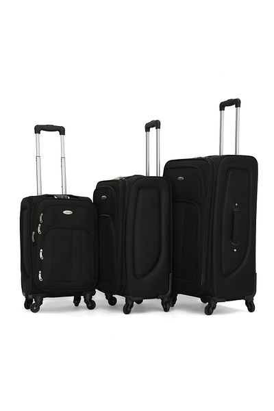 Giordano Trolley Bags 3 PCS Set Softside Spinners,Black