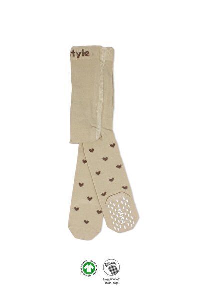 Bistyle Organik Kız Erkek Bebek Çocuk Penye Külotlu Çorap Kaymaz Love