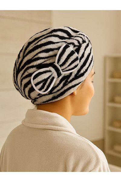 Ender Home Printed Bow Hair Drying Cap Elastic Head Drying Towel
