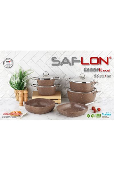 SAFLON Granite Cookware Set, Consisting Of 10 Pieces, Brown