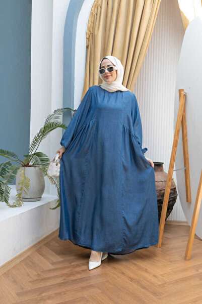 Neways 6657-Shirred Sallaş Dress Dark Blue