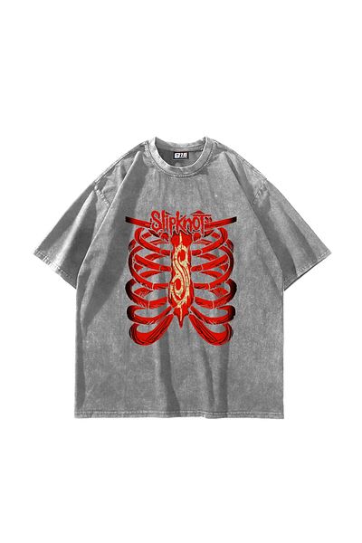 Sekizbiraltı Slipknot Red Printed Oversize Unisex Washed White Tshirt