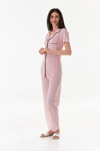 Fulla Moda Striped Shirt Collar Pocket Pajama Set