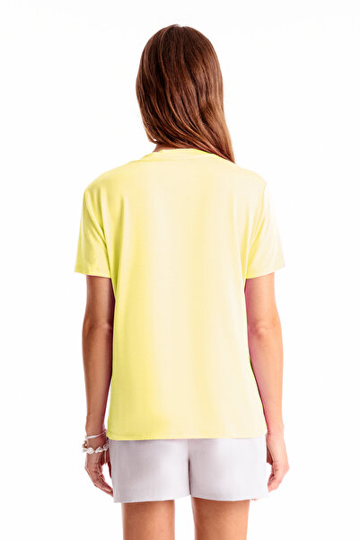 Perspective Chuns Lemon Color Regular Fit Crew Neck T-Shirt with Sleeves