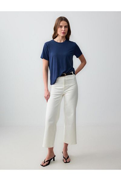 Jimmy Key Navy Blue Crew Neck Short Sleeve Knitted Modal T-Shirt
