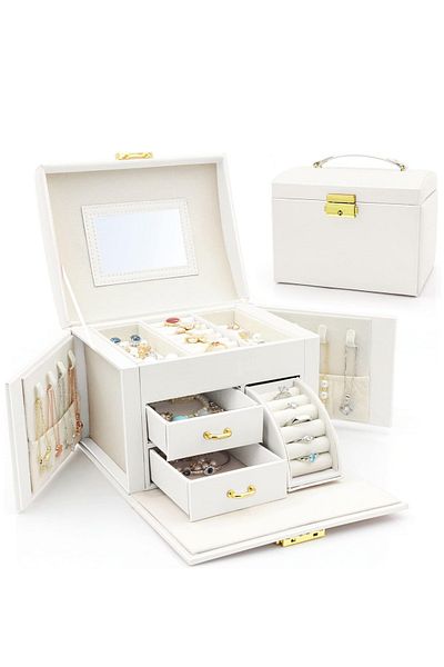 COOYA 3 Drawers for Bracelets Large Jewelry Holder Organizer with Mirror, Earrings, Rings, Necklaces