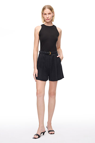 Perspective Siyah Holas Regular Fit Düşük Bel Midi Boy Şort