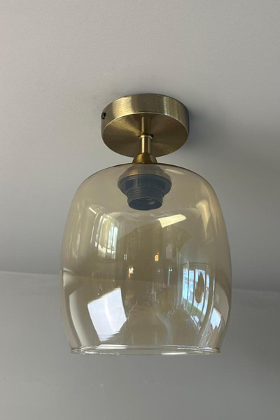 Bamyum Pearl Cam Bal Rengi Piramit Plafonyer Başlık Tekli Avize Retro Sarkıt Lamba Salon Aydınlatma