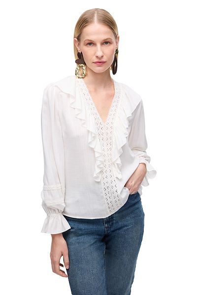 Perspective White Bonne Regular Fit V-Neck Blouse