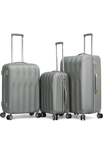 Giordano 3-Piece Travel Luggage Set with TSA Lock, Dark Gray, Polycarbonate (PC)