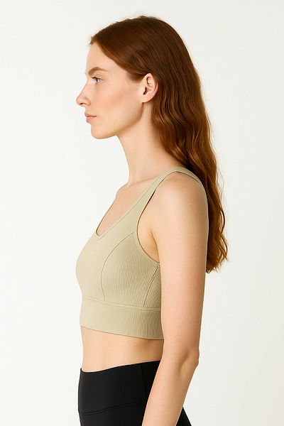 HNX Thick Strap Recovery Ripped Sports Bustier |   Sand
