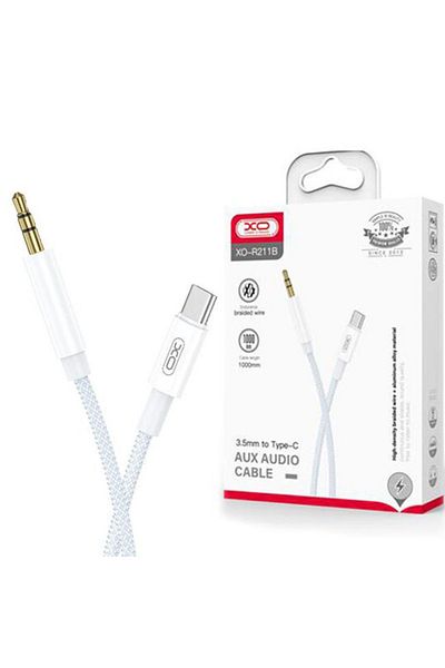 REDz Accessories Cablu audio auxiliar, tip C la mufă de 3,5 mm, model Xo Nb-R211B, textil împletit, alb