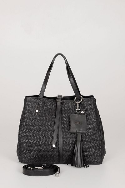 GÖNDERİ(R) Black Wicker Large Size Women's Hand and Shoulder Bag B5125