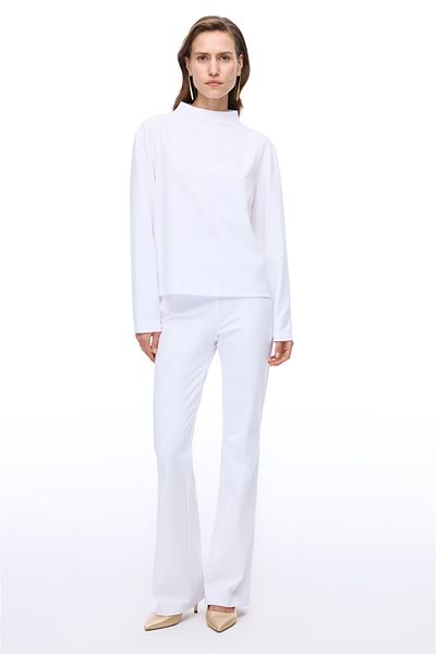 Perspective Animas Slim Fit Short Length Low Sleeve Half Stand Collar White Blouse