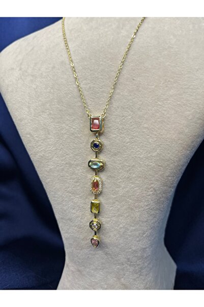 Fam&Co Jewelry Renkli Taşlı Y Kolye – Zarif ve Işıltılı Tasarım