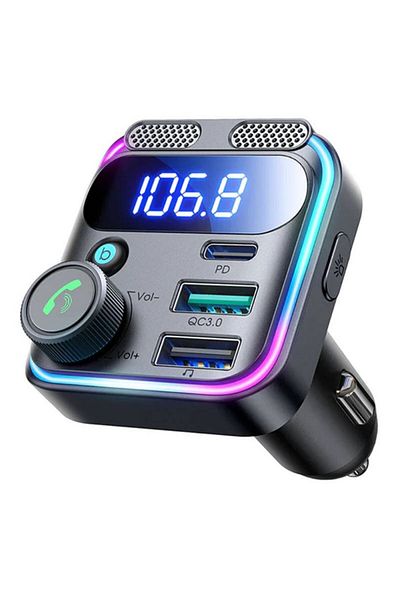 REDz Accessories Încărcător auto cu modulator FM, Joyroom JR-CCB01, Bluetooth, USB și Type-C, negru