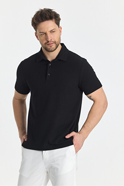 Frappoli Ανδρικό μπλουζάκι με λαιμόκοψη Jaguar - Μαύρο, Slim Fit, Lycra και σχισμές