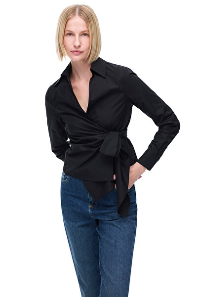 Perspective Depth Comfortable Fit False Sleeve Shirt Collar Black Color Women's Shirt