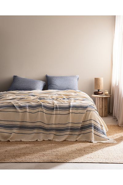 Madame Coco Clair Muslin Double 100% Cotton Pique Set - Ecru/Navy Blue